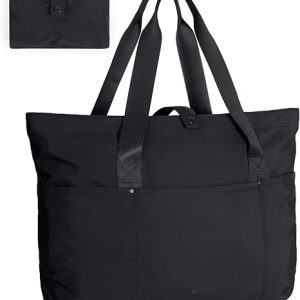 BAGSMART Tote Bag for Women, Foldable Tote Bag With Zipper Travel Large Shoulder Bag Handbag for Work-16.5''l X 6''wx 14''h