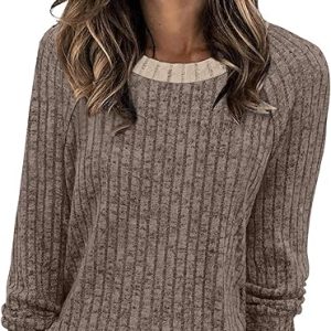 WIHOLL Long Sleeve Shirts for Women Lightweight Sweaters Fall Outfits 2025 Color Block Winter Clothing Dressy Casual Soft